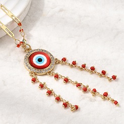 Boho Brass Resin Layered Tassel Red Evil Eye Pendant Necklaces&nbsp;NJEW-L014-04G
