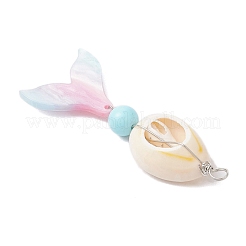Dyed Natural Howlite Round & Natural Cowrie Shell & Cellulose Acetate(Resin) Mermaid Tail Big Pendants&nbsp;PALLOY-JF04122