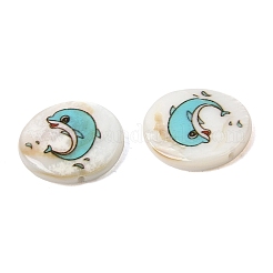 Ocean Printed Natural Freshwater Shell Flat Round Beads&nbsp;SHEL-A006-13A