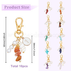10Pcs 10 Styles Natural & Synthetic Gemstone Chip & Flat Round with Number 0~9 Alloy Enamel Pendant Decorations&nbsp;HJEW-GO00102