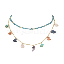2Pcs 2 Style Natural & Synthetic Mixed Gemstone Chip Beaded Bib Necklaces Set&nbsp;NJEW-TA00106