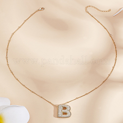 1Pc Brass Micro Pave Cubic Zirconia Letter Pendant Necklaces&nbsp;NJEW-LP0001-43B-G