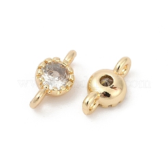 Brass Cubic Zirconia Flat Round Connector Charms&nbsp;KK-H204-02KCG-04