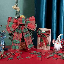 10Pcs 2 Style Christmas Theme Tartan Pattern Polyester Bowknot&nbsp;AJEW-CA0002-64