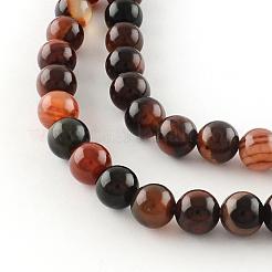 Dyed Natural Striped Agate/Banded Agate Round Bead Strands&nbsp;G-R342-8mm-02