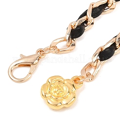 Alloy Flower Charm Braided PU Leather Chain Belts for Women&nbsp;AJEW-XCP0003-65