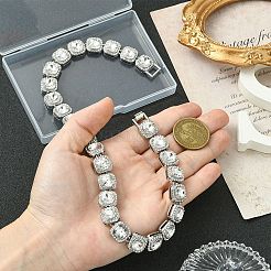 1Pc Zinc Alloy Pave Square Clear Glass Tennis Necklaces for Womem&nbsp;NJEW-SP0001-07S