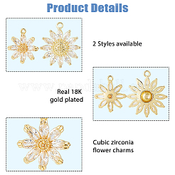 8Pcs 2 Styles Brass Micro Pave Cubic Zirconia Pendants&nbsp;KK-HS0015-18