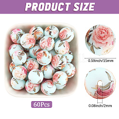 60Pcs Printed Round Silicone Focal Beads&nbsp;SIL-PA0001-05
