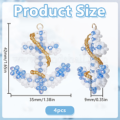 4Pcs Glass Seed Beaded Anchor Pendants&nbsp;PALLOY-GO00066