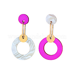 Flat Round Alloy Imitation Wood Dangle Stud Earrings&nbsp;FS-WGDAF81-01