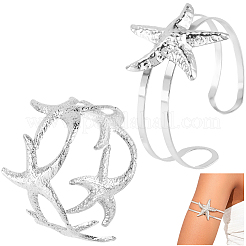 2Pcs 2 Styles  Starfish Alloy Arm Cuff Bangles for Girl Women&nbsp;BJEW-CY0001-05P