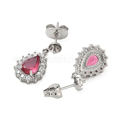 Brass Pave Cubic Zirconia Stud Earring Findings&nbsp;KK-C172-09P
