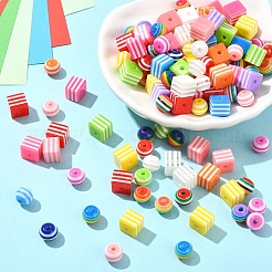 200Pcs 2 Styles Stripe Resin Beads&nbsp;RESI-YW0002-11