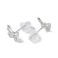 Anti-Tarnish Rhodium Plated Hollow Butterfly 999 Fine Silver Stud Earrings for Women&nbsp;EJEW-S215-24P