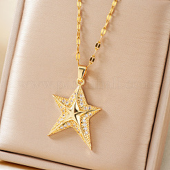 Elegant Brass Micro Pave Clear Cubic Zirconia Star Pendant Necklaces&nbsp;EY0411-1