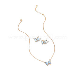 Butterfly Acrylic Rhinestone with Iron Pendant Necklaces & Stud Earrings Sets for Women&nbsp;WGFFCAF-08