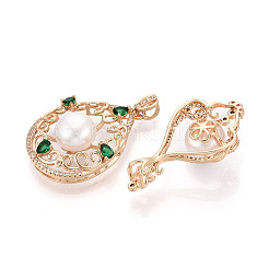Brass Micro Pave Cubic Zirconia and ABS Imitation Pearl Pendants&nbsp;KK-T072-59G