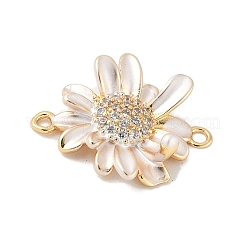 Flower Brass Micro Pave Clear Cubic Zirconia Connector Charms&nbsp;X-KK-M326-06-G02