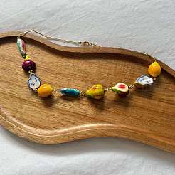 Ocean Resin Fruit Fish Link Chain Necklaces with Alloy Bar Links for Women&nbsp;WG7A601-01