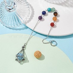 Chakra Mixed Synthetic & Natural Round Gemstone Pointed Dowsing Pendulums&nbsp;PALLOY-JF02520-01
