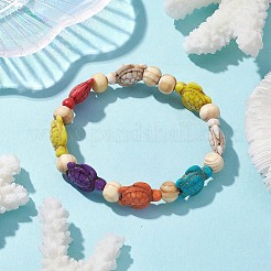 Beach Turtle Dye Synthetic Turquoise Beaded Stretch Barcelets&nbsp;BJEW-JB10296-01