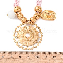 304 Stainless Steel Flower Cowboy Hat Pendant Polyester Cord Necklaces&nbsp;NJEW-C105-02G