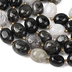 Natural Tourmalinated Quartz Beads Strands&nbsp;G-G453-D06-01