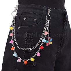 Acrylic Flower Iron Double Layer Pants Chains with Butterfly Charms&nbsp;WG7180C-01