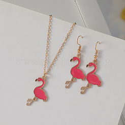 Flamingo Alloy Enamel Stud Earrings & Pendant Necklaces Sets for Women&nbsp;WH-WG896EF-01