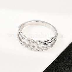 304 Stainless Steel Micro Pave Cubic Zirconia Finger Rings for Women&nbsp;RJEW-K315-01P