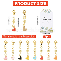 24Pcs 8 Colors Alloy Enamel Heart with 304 Stainless Steel Bead Pendant Decorations&nbsp;HJEW-YW00337