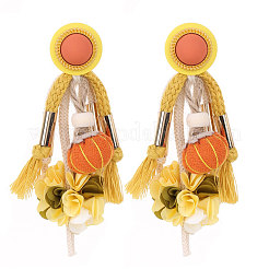 Polyester & Alloy & Resin Pumpkin Dangle Stud Earrings&nbsp;FS-WGE352E-01