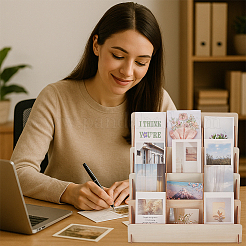 4-Tier 12 Grids Wood Greeting Card Storage Riser Racks&nbsp;ODIS-WH0100-15