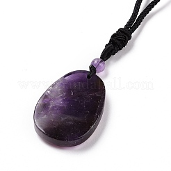 Adjustable Natural Amethyst Teardrop with Spiral Pendant Necklace with Nylon Cord for Women&nbsp;NJEW-L171-04B