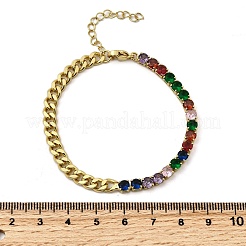 Brass Micro Pave Cubic Zirconia Square Link Chain Bracelets&nbsp;BJEW-L460-005G-03