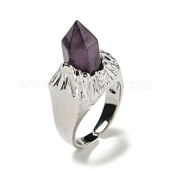 Hexagonal Prism Natural Amethyst Open Cuff Rings&nbsp;RJEW-B106-01P-04