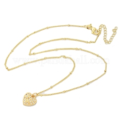 Brass Micro Pave Clear Cubic Zirconia Heart with Key Pendant Necklaces for Women&nbsp;NJEW-M088-02G-01