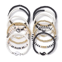 12Pcs Yin-Yang Polymer Clay & Plastic & Alloy Beaded Bracelets&nbsp;BJEW-JB10227