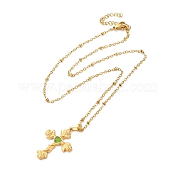 304 Stainless Steel Pave Natural Stone Pendant Necklaces for Women&nbsp;NJEW-U009-03G-01