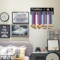 Word Triathlon Fashion Iron Medal Hanger Holder Display Wall Rack&nbsp;ODIS-WH0021-035