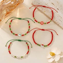 4Pcs Christmas Glass & Plastic Beaded Adjustable Bracelet Set for Women&nbsp;YO6300
