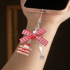 1Pc Resin & Alloy & Polyester Bowknot Mobile Straps&nbsp;HJEW-LP0001-39