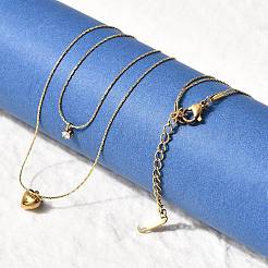 304 Stainless Steel Heart Pendant Double Layered Necklaces for Women&nbsp;NJEW-Z091-01G