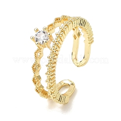 Brass Micro Pave Cubic Zirconia Cuff Open Rings for Women&nbsp;CU-CBAE7DF-42G