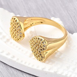 Brass Micro Pave Cubic Zirconia Open Cuff Rings for Women&nbsp;RJEW-K292-04G