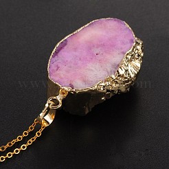 Vogue Design Brass Natural Druzy Agate Pendant Necklaces&nbsp;NJEW-JN01138