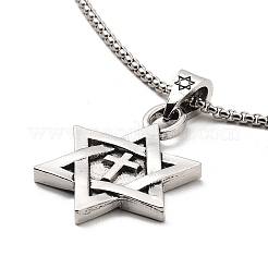 Star with Cross Alloy Pendant Necklace with 201 Stainless Steel Box Chains&nbsp;NJEW-D053-04AS