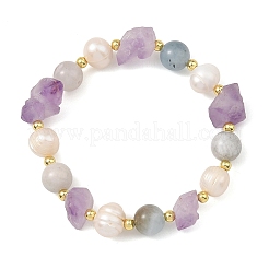 Raw Natural Amethyst & Aquamarine Nuggets Beaded Stretch Bracelets&nbsp;BJEW-JB14287-01