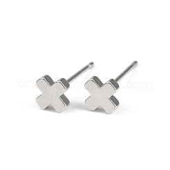 Brass Cross Stud Earrings for Women&nbsp;EJEW-G441-06C-P